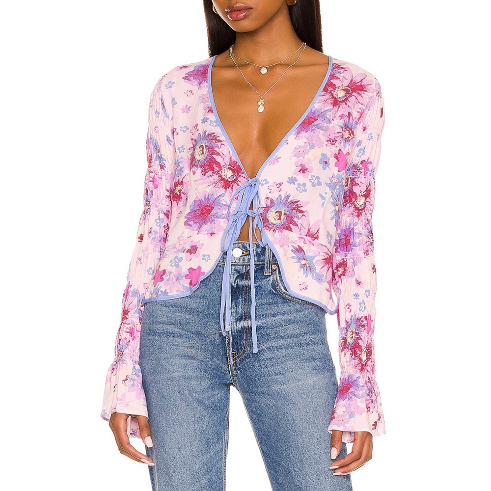 free people  venice printed top in rose combo